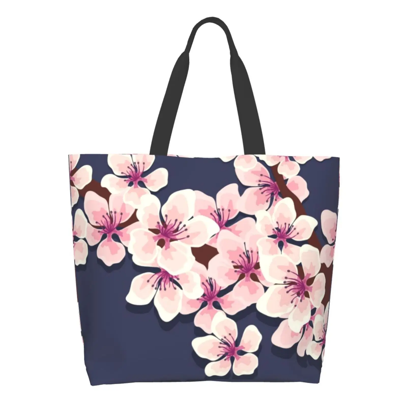

Reusable Shopper Sack Shoulder Canvas Shopping Bag Tote Bag for Women Beach School Casual Large Shopping Bags Kawaii Cute Blooms