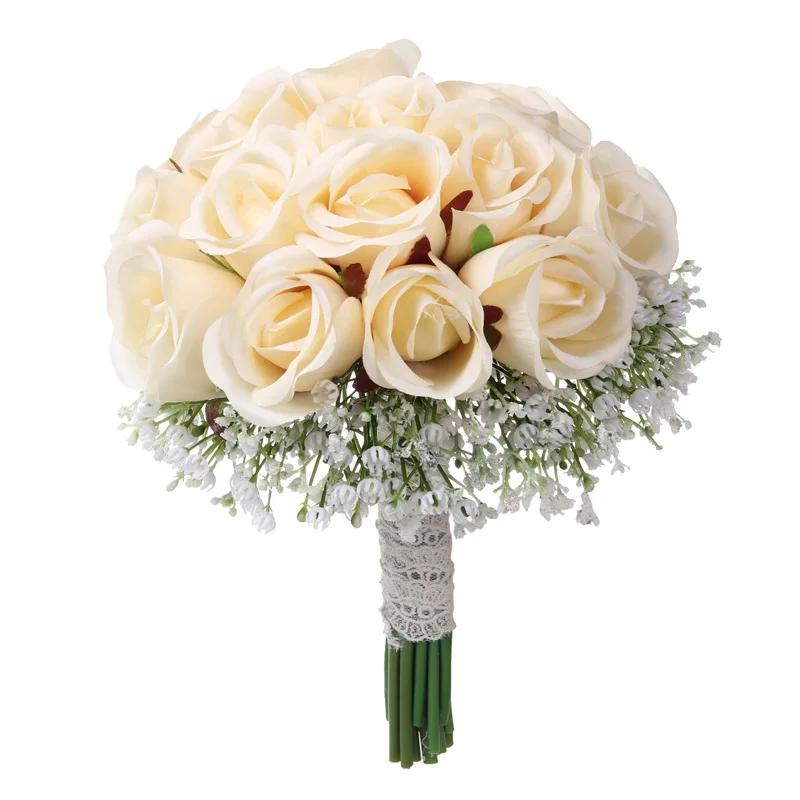 

Bouquet for Bride Bridesmaids with Soft Ribbons Artificial PE Rose Bridal Holding Flowers for Wedding, Party and Church