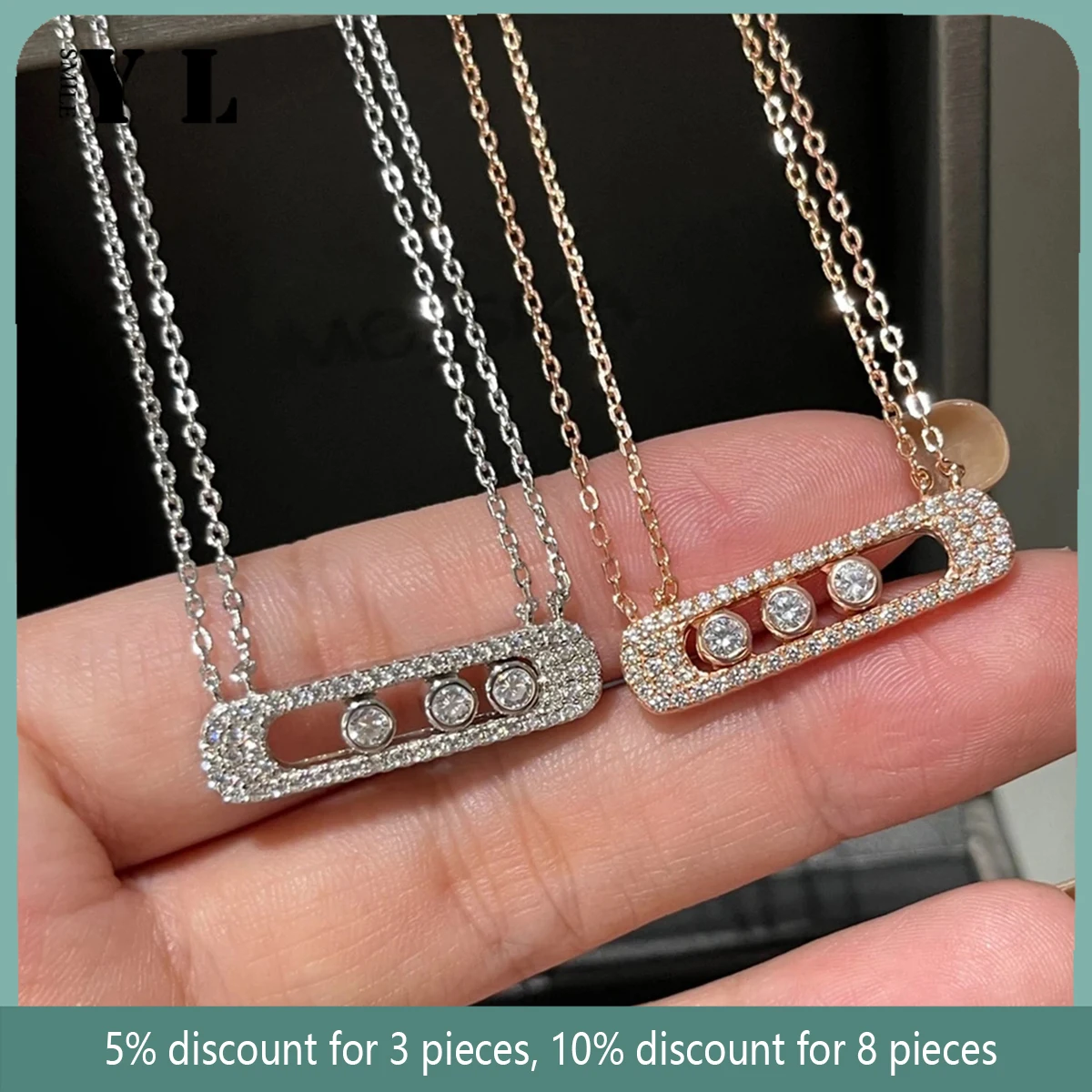 

Double Layer Female Diamond Pendant Necklace In S925 Sterling Silver. Removable Diamonds. French Luxury Jewelry Gifts