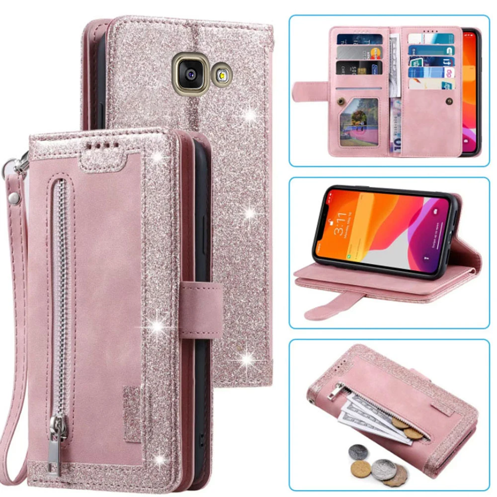 

9 Cards Wallet Case For Samsung A5 2016 Case Card Slot Zipper Flip Folio with Wrist Strap Carnival For Samsung A510 A510F Cover