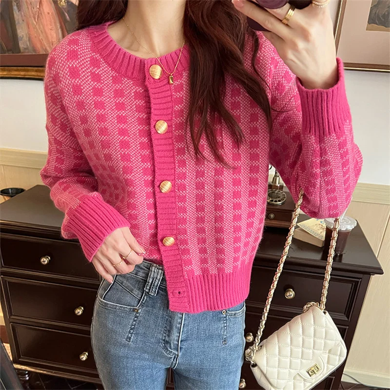 Корейская одежда Dongmen модные женские свободные трикотажные свитера в клетку с