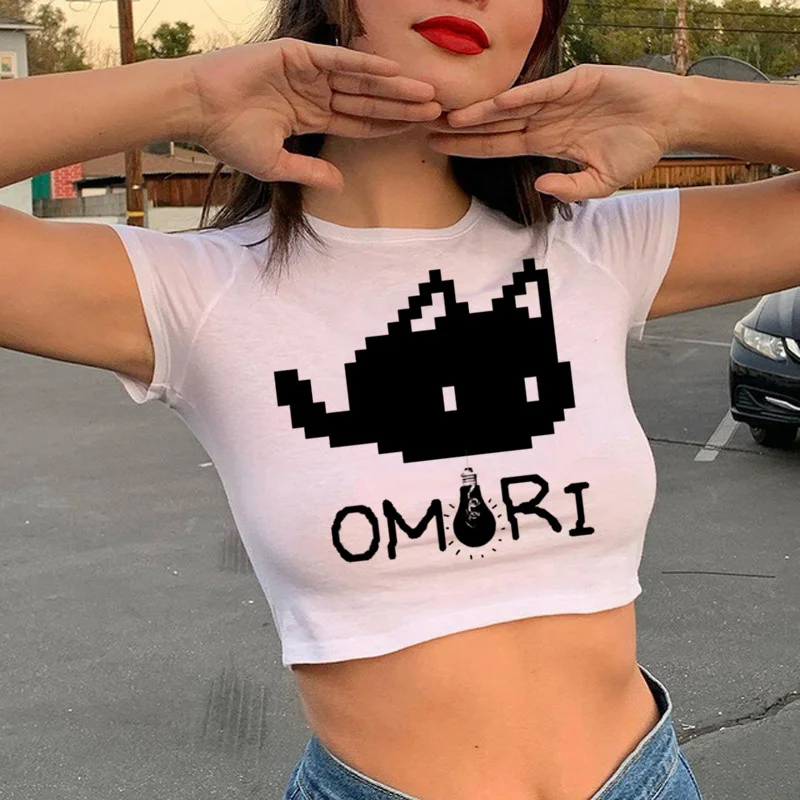 

omori tshirt clothes women tumblr aesthetic print 2022 clothes crop top ulzzang