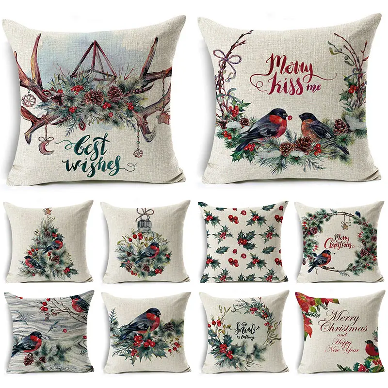

WZH Christmas pillowcase decorative printing sofa car cushion home decoration linen cushion cover Christmas gift 2021 new 18*18