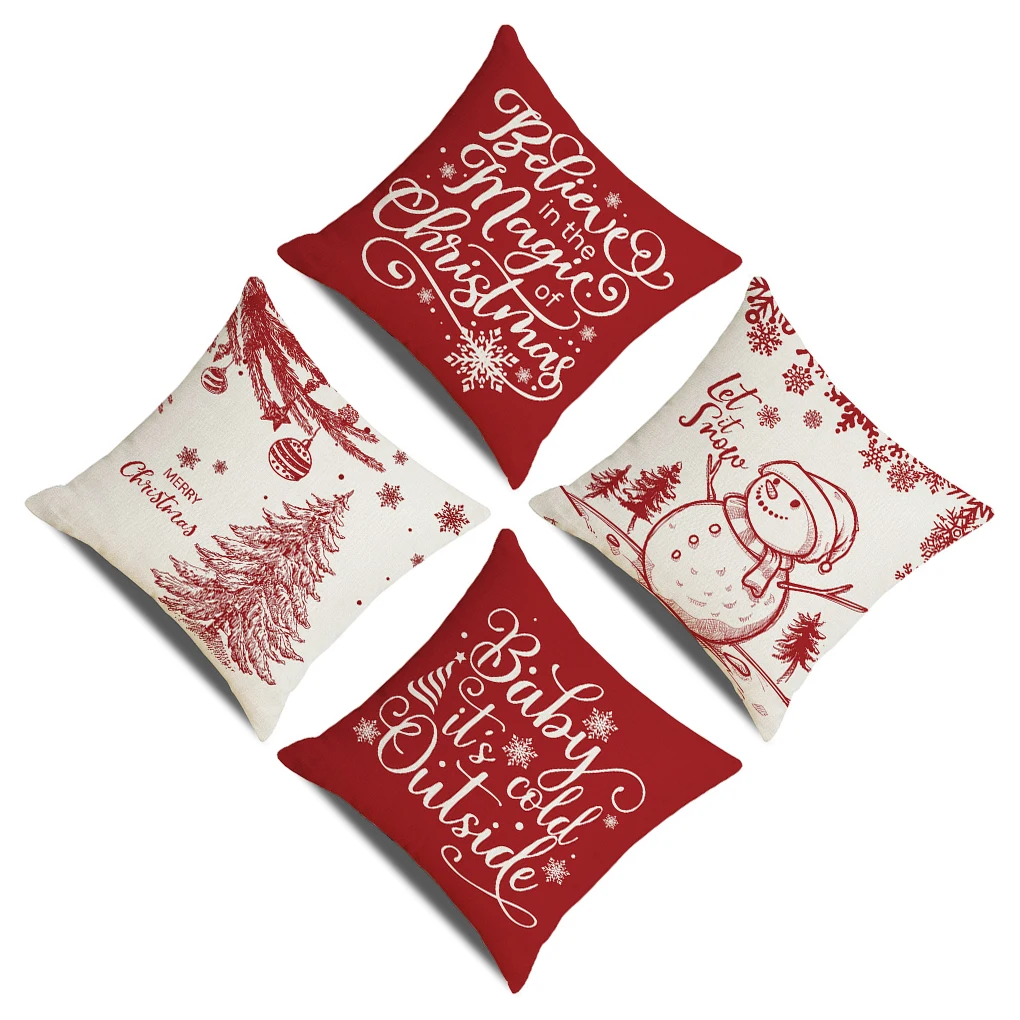 

Pack of 4 Christmas Pillowcase Festival Party Wedding New Year Hotel Office Bed Car Bedroom Cushion Cover for Kids