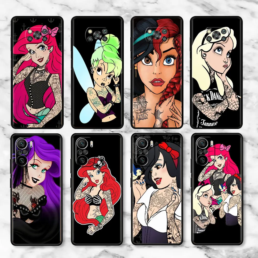 

Tattoo Disney Princess TPU Case For Xiaomi Mi Poco X3 Pro X4 NFC F3 M3 F4 GT M4 F1 11 Lite 5G NE 11T 10T 9T Silicone Phone Cover