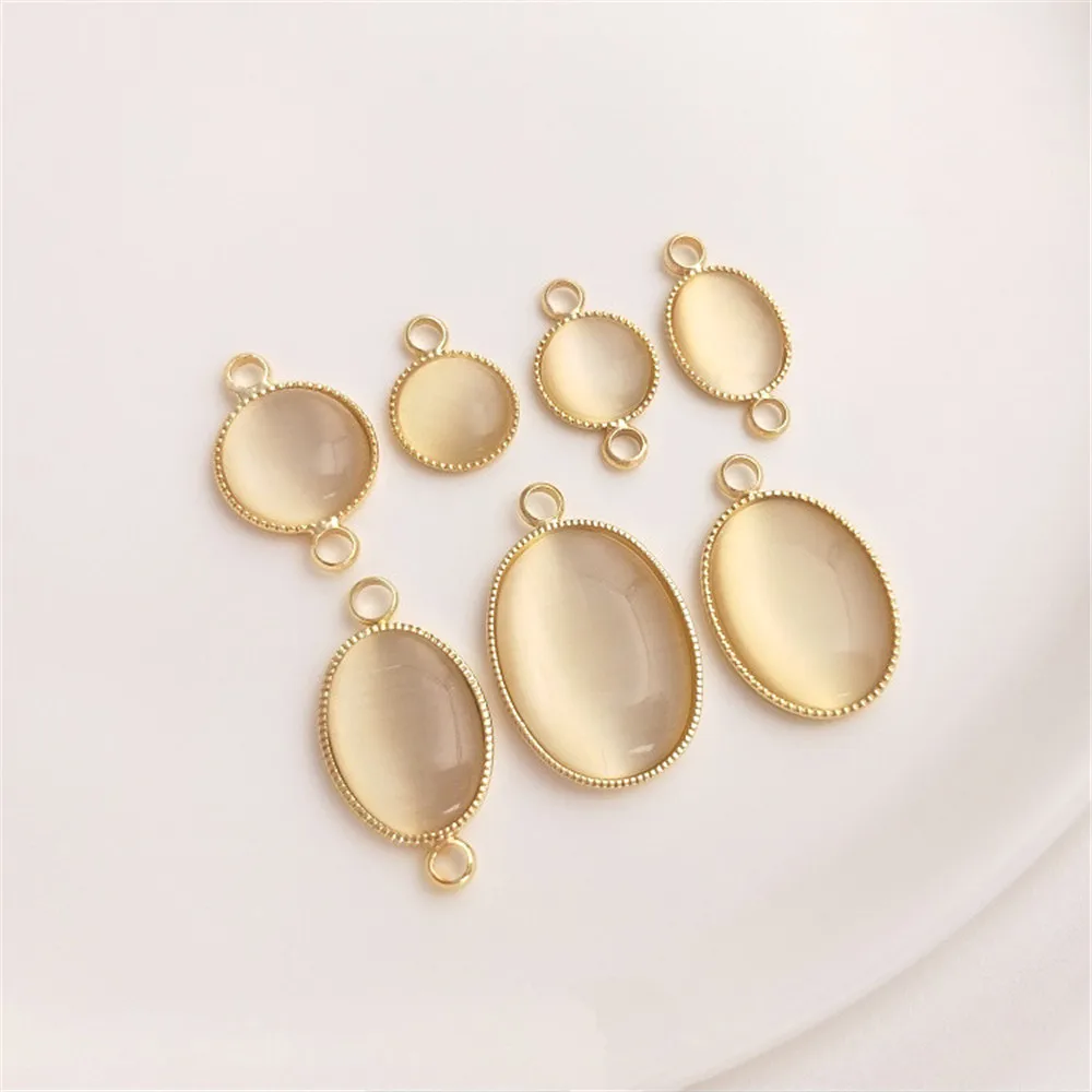 

14K Gold Filled Plated Inlaid cat eye round oval bag edge pendant DIY earrings bracelet accessories