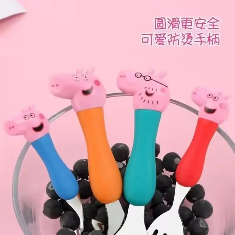 Children's Cartoon Tableware Peppa Pig Spoon George Action Figure Model Daddy Mom Dinner Fork Kid's Birthday Gif
