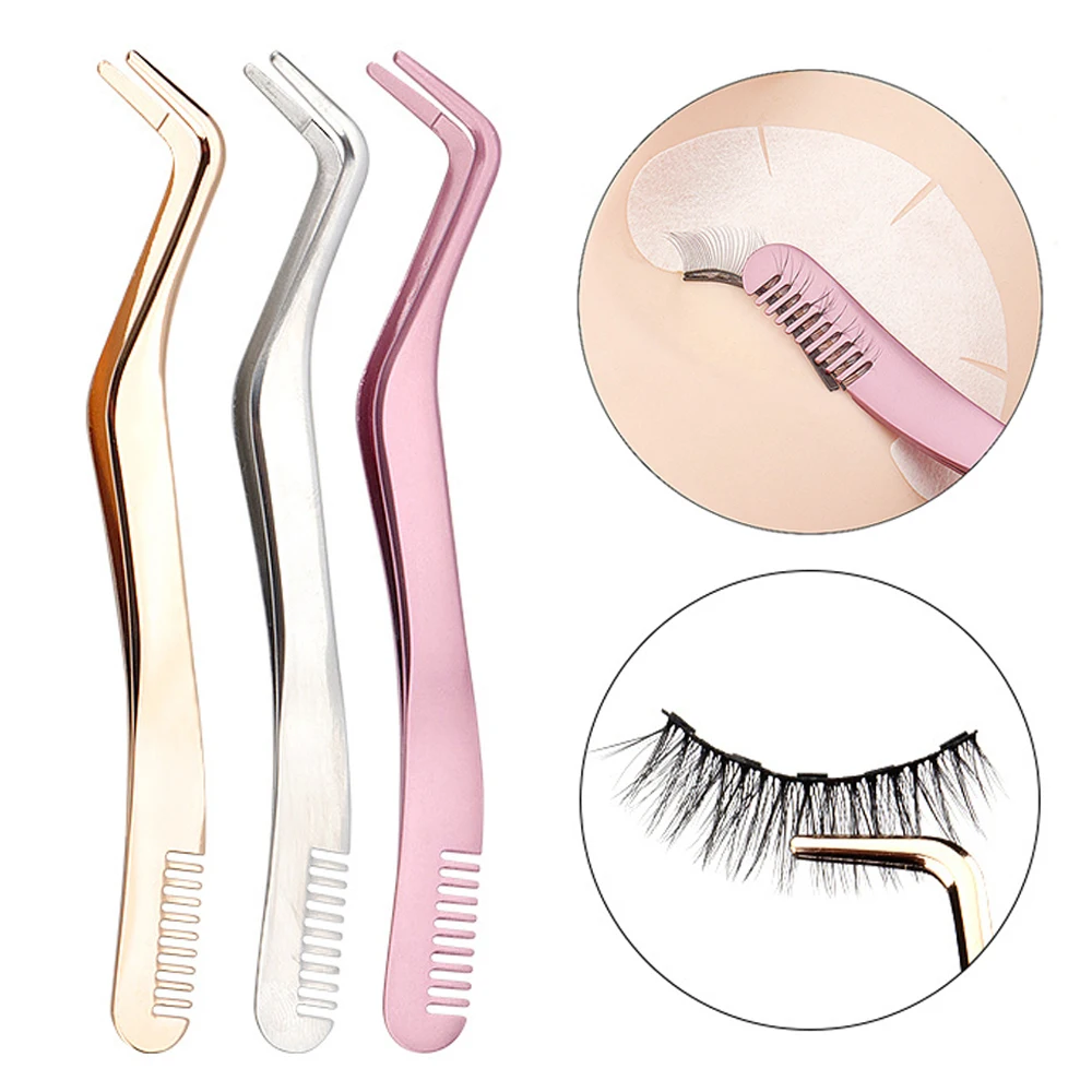 

1Pc Eyelash Comb Tweezers Makeup Stainless Steel Anti-Static Non-magnetic Pincet Volume 3D Lashes Extension Tweezers Tools