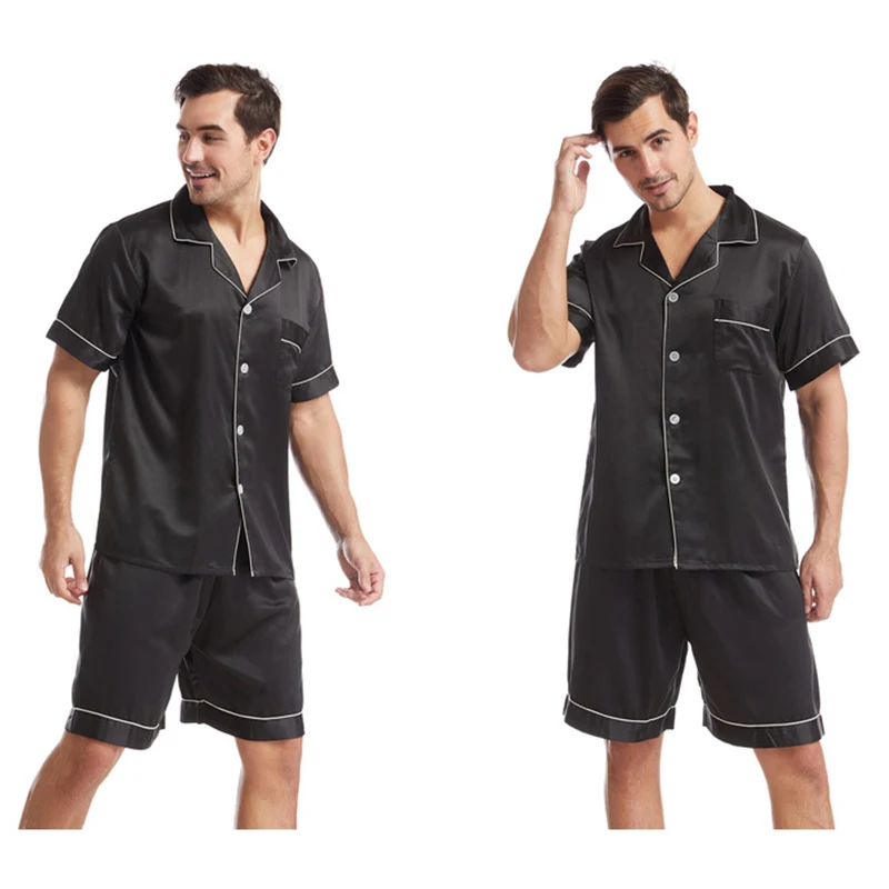 Pajamas For Men Shorts Sleeve Satin Pajamas Sets Summer Sleepwear Set Silk Sleeve Satin Pajama Two Piece Short pj Men