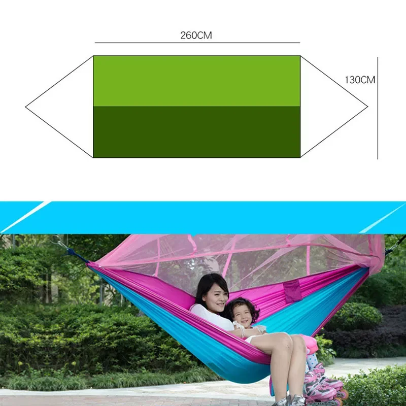 

Person Portable Outdoor Camping Hammock with Mosquito Net High Strength Parachute Fabric Hanging Bed Hunting Sleeping Swing