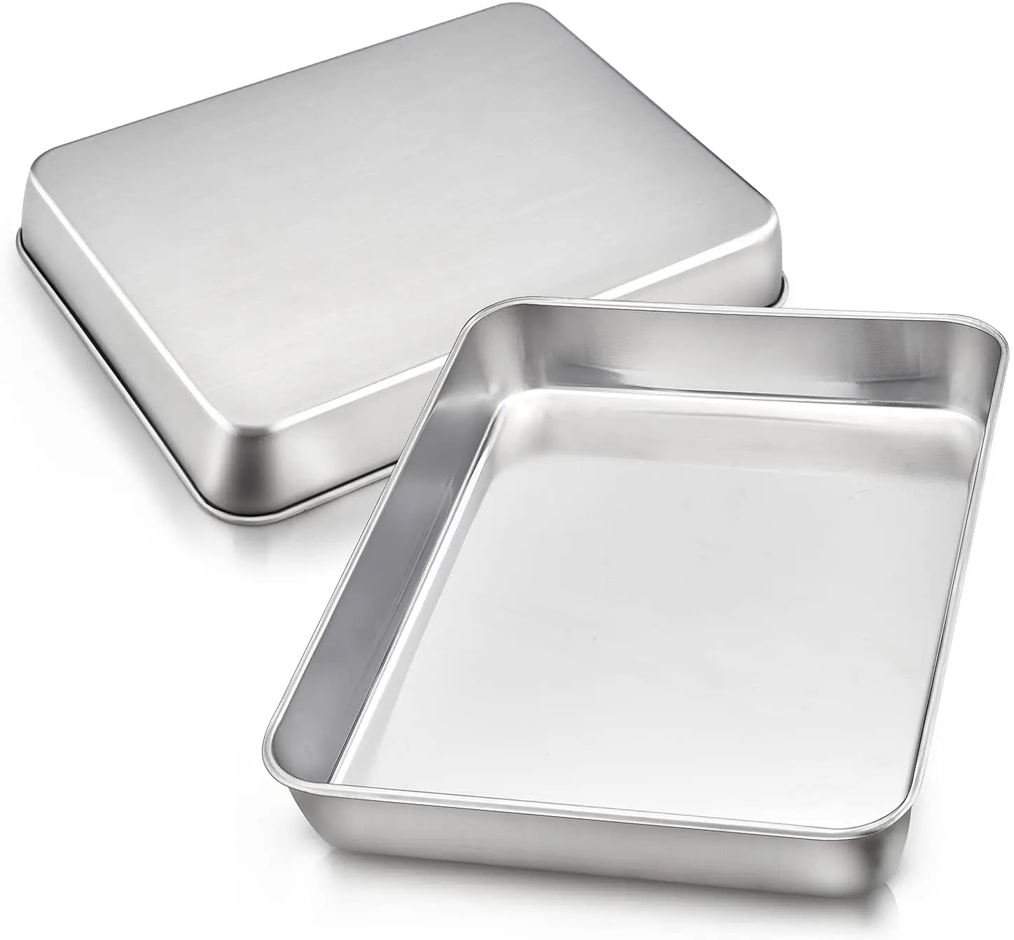 

toaster oven pans set of 2 9.4” x 7” x 2” stainless steel small sheet cake pans for brownies lasagna non-toxic healthy dishwashe