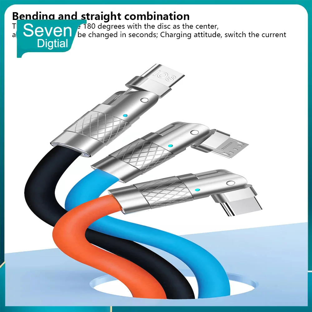 

Zinc Alloy Elbow Rotating Charging Cable 180 Degree 120w 3a Data Cable Universal Fast Charging Data Cable Mobile Accessories