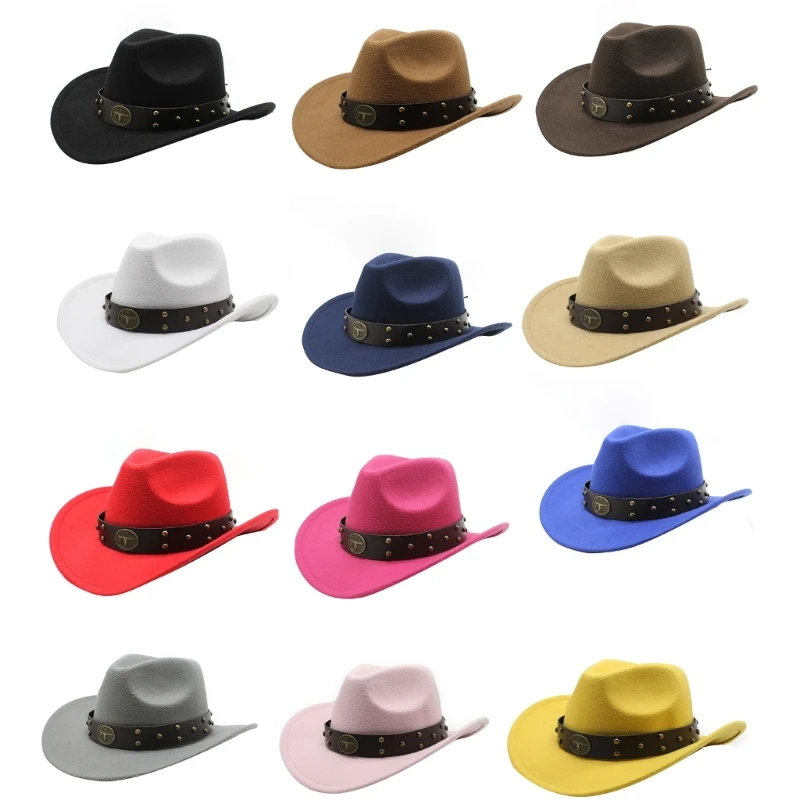 

Woolen Felt Cowgirl Hat Men Women Theme Party Hat Accessories Western Cowboy Cap