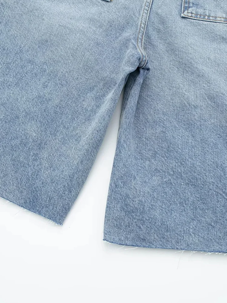 PAILETE Women 2023 fashion with pockets straight denim bermuda shorts vintage  mid-rise zipper fly female short pants mujer