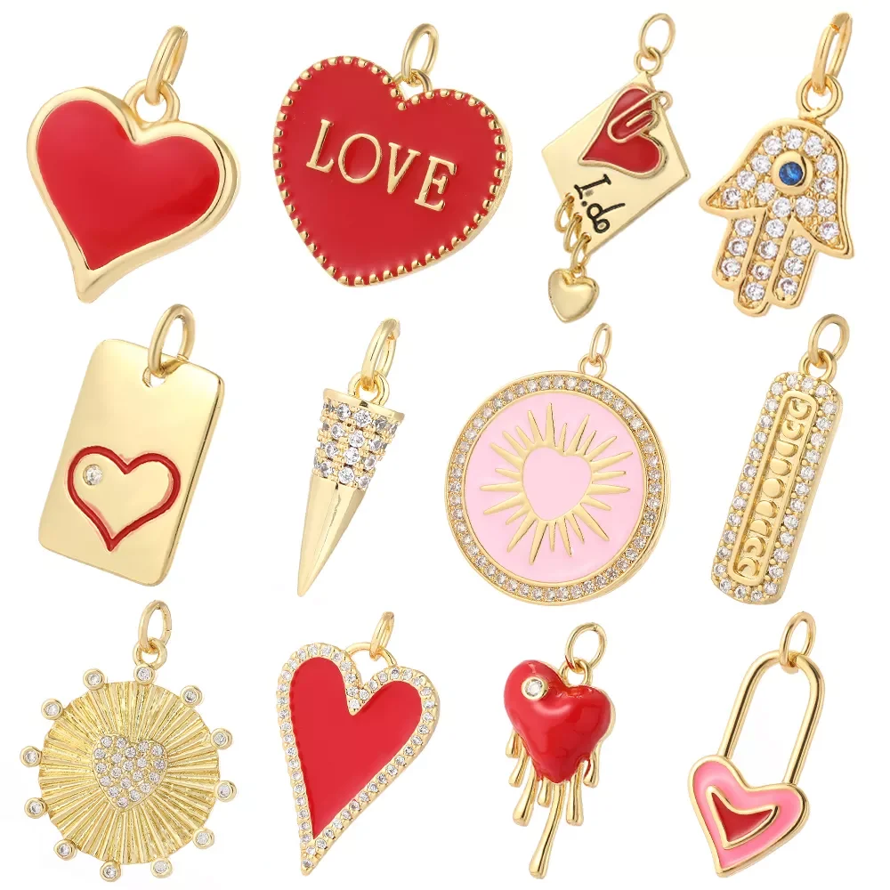 

Heart Pendant Charms for Jewelry Making Supplies Gold Diy Earring Bracelet Necklace Jewelry Charms Copper Zircon Accessories