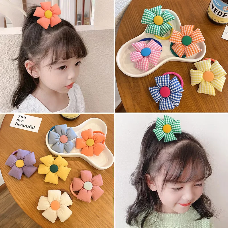 

Cartoon Plaid Sun Flower Hair Rope Solid Color Big Flower Scrunchies Elastic Hair Bands Rubber Bands Ponytail Holder Dropship