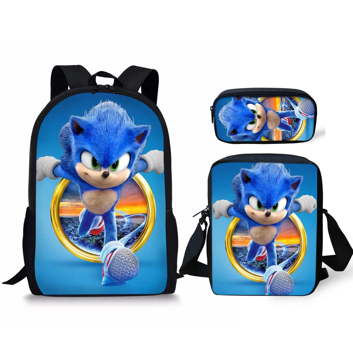 

Большой Школьный ранец Sonic Style с принтом, Диагональная Сумка для карандашей и плеч, студенческий школьный рюкзак, водонепроницаемая вместит...