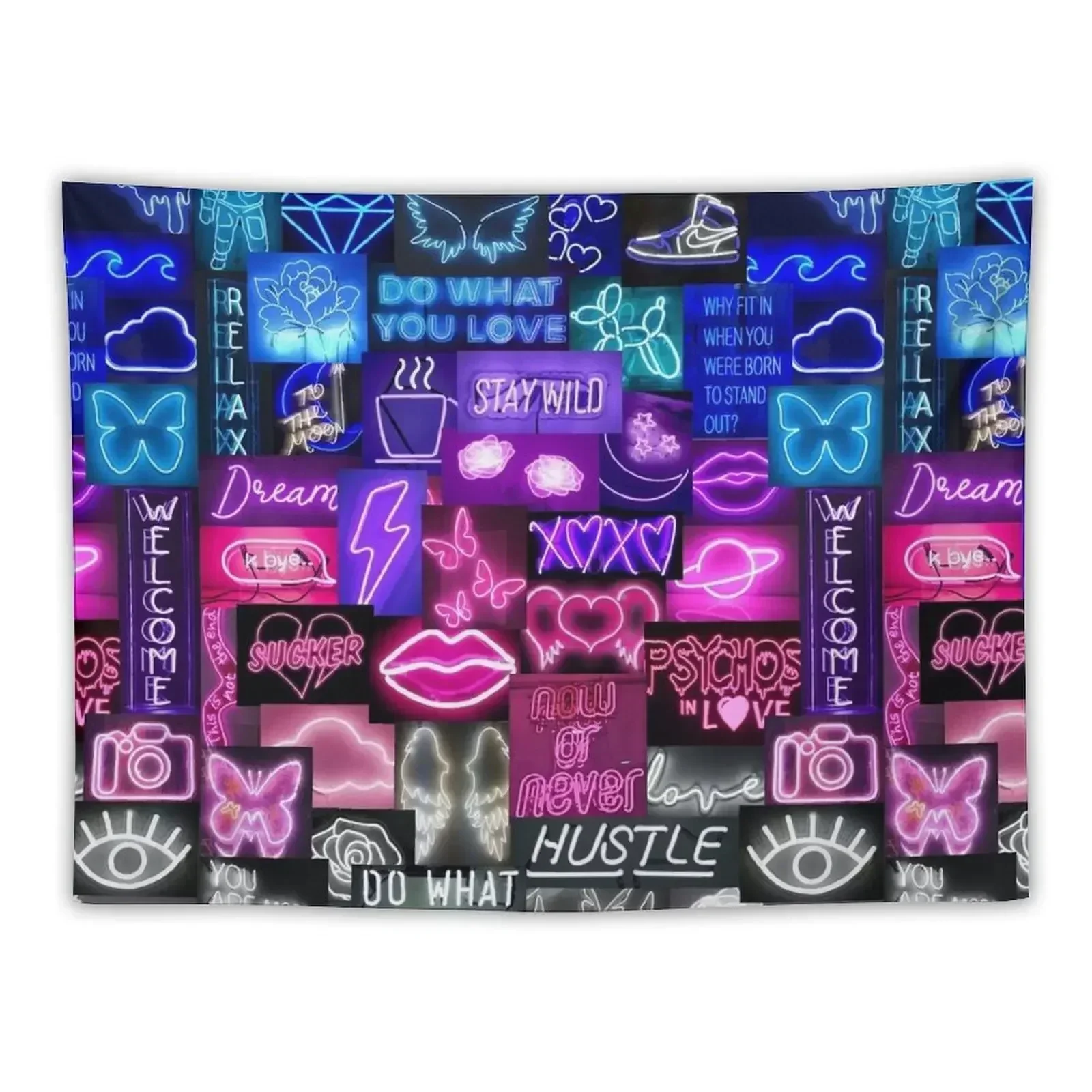 Гобелен с коллажем от синего до белого неонового цвета декор комнаты