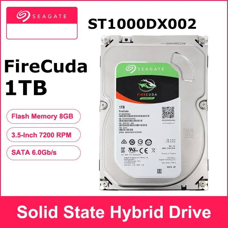 

Жесткий диск Seagate FireCuda ST1000DX002 3,5 дюйма игровой SSHD (твердотельный гибридный диск) 7200 об/мин SATA 6 Гб/с Кэш 64 Мб hdd