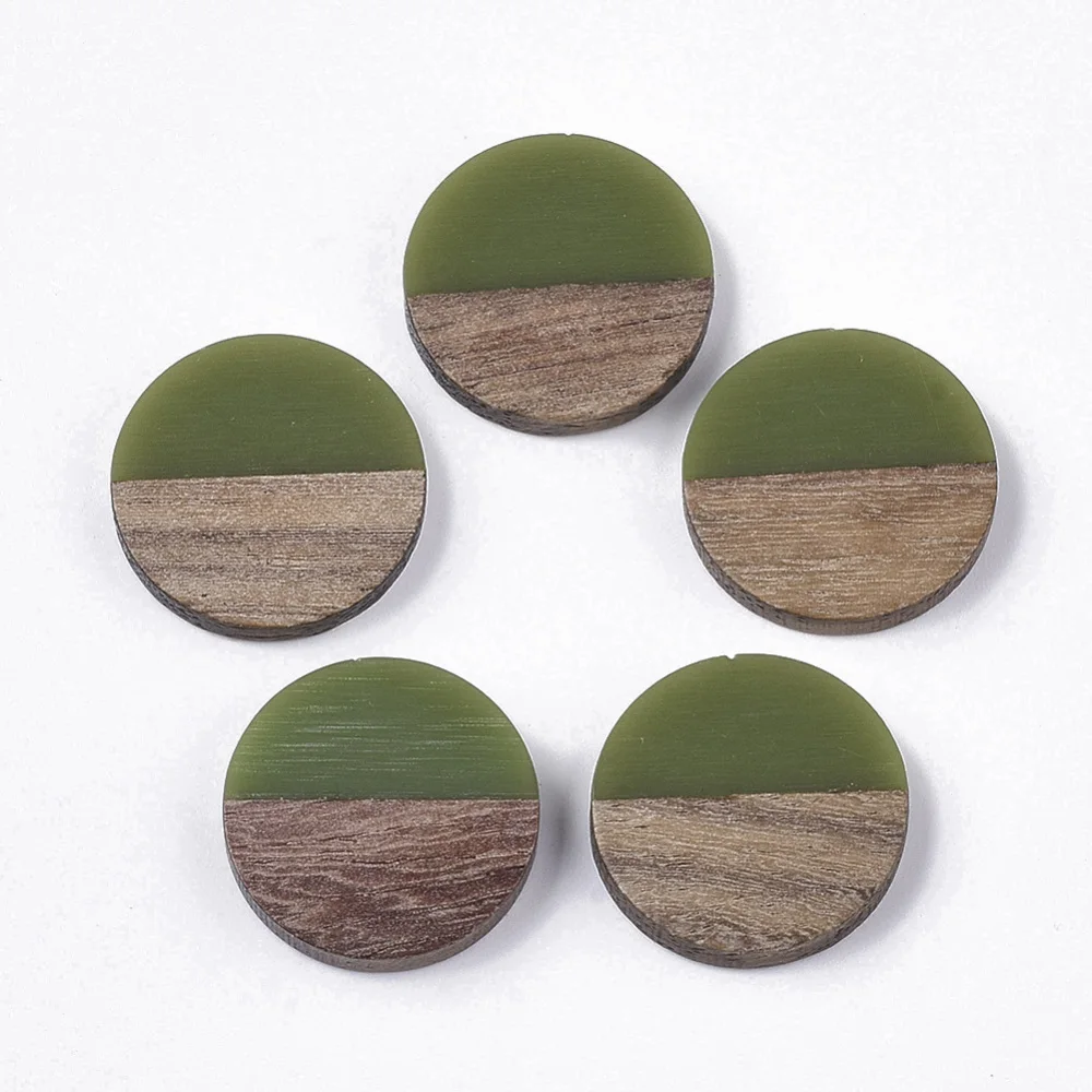

50PCS Resin Walnut Wood Cabochons Flat Round Olive Drab 18mm For Earrings Jewelry Making DIY Decorative Pendant Accessories