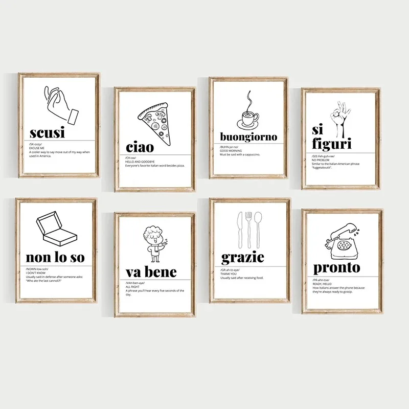 Картина на холсте с изображением итальянских слов для гостиной и офиса