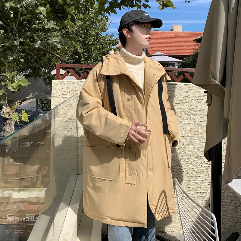 Winter Thick Long Coat Men Warm Fashion Oversize Hooded Coat Men Korean Loose Thickened Jacket Mens Parker Overcoat M-2XL
