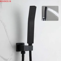 brass handheld shower head with 1 5 meter long hose and holder bracket replacement showerhead bathroom square style black