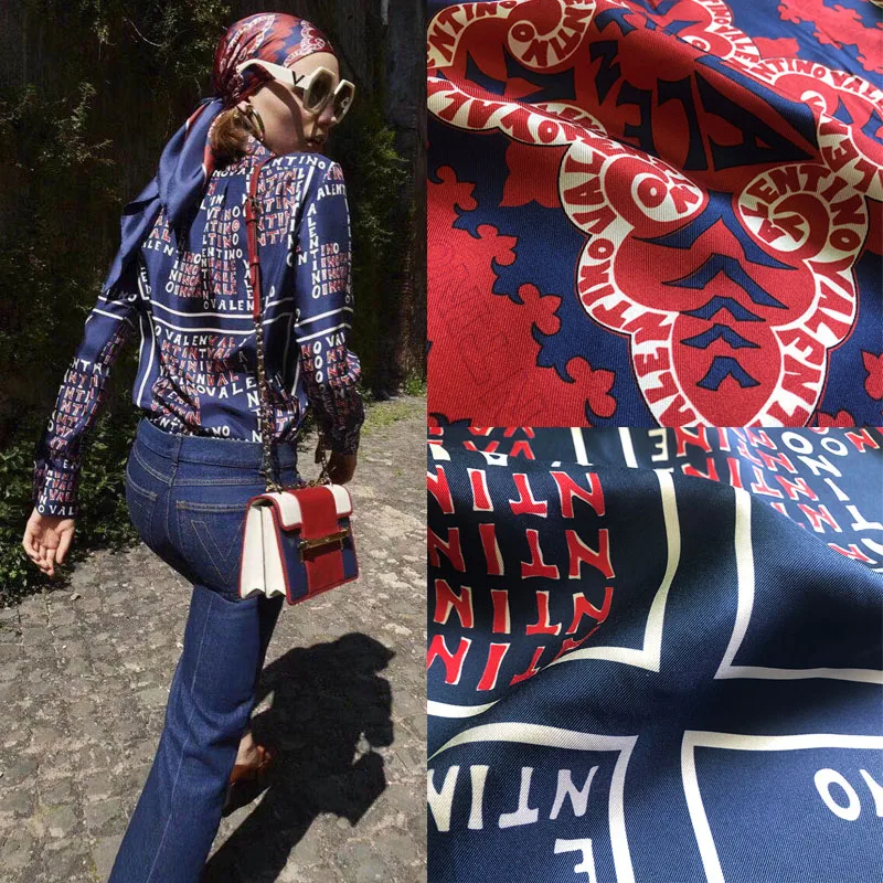 

Digital Inkjet Italian Original Quality Mulberry Silk Letter Logo Twill Silk Silk Printing Clothing Shirt Cloth Light Luxury Div