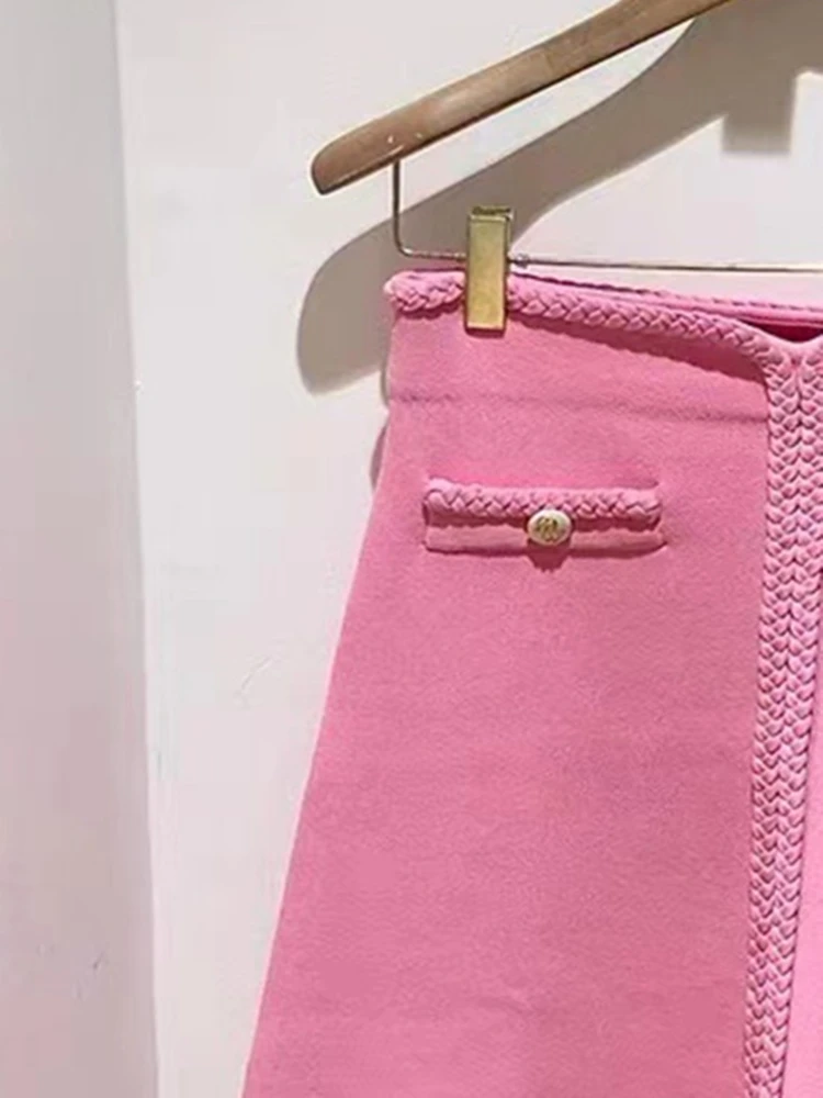 

Women Pink Knit Set Mini Skirt + Sling Tank Top All-Match Ladies Sweet Slim Short Jupes Camis With Buttons 2022 New