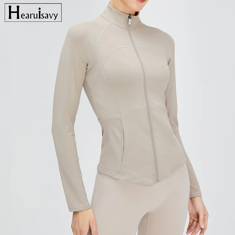

Winter New Yoga Jacket Slimming Nude Top Women's Running Sports Jacket GYM Push-Up Tights Zipper Stand Collar Long Sleeves