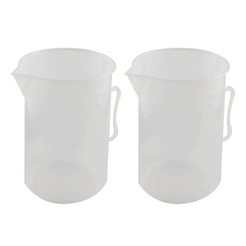 

2X Laboratory Clear White Plastic 2000ML Measuring Cup Handled Beaker