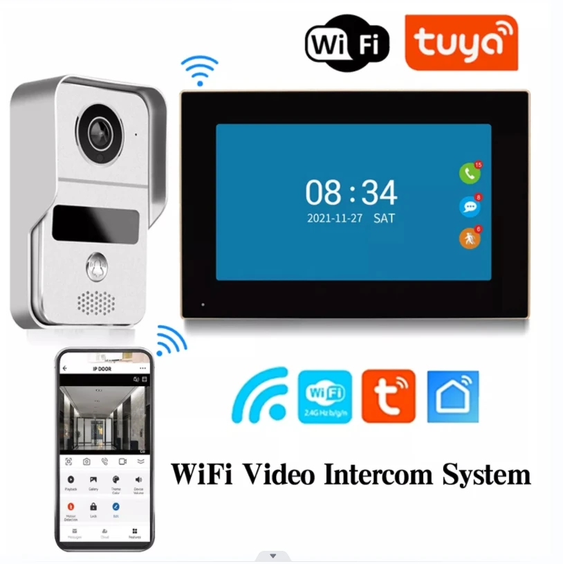 7 Inch Tuya Video Doorbell WiFi Remote Unlock Monitor RFID Camera 1080P Waterproof IP65 Intercom Wireless Door Phone Camera
