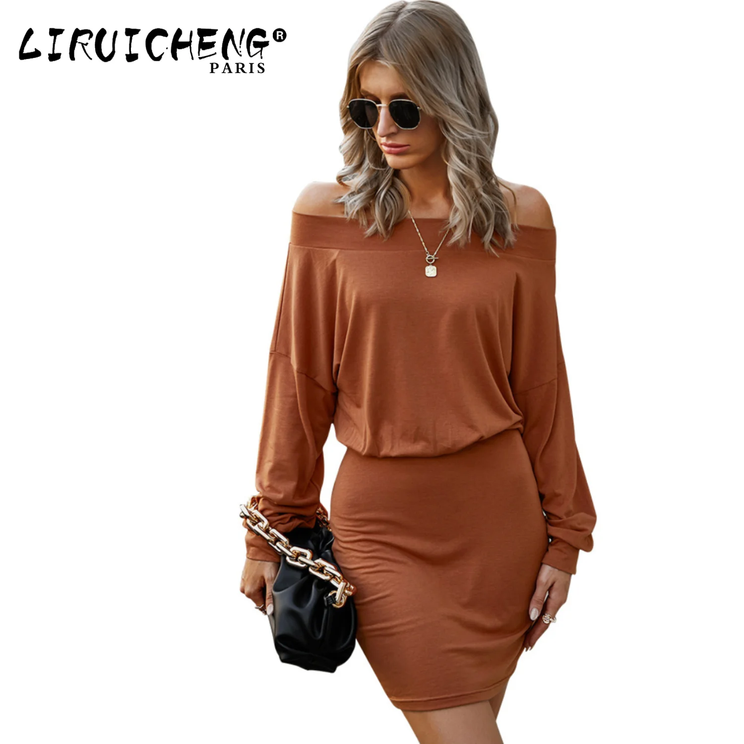 

2023 Women's Wear Fashion Clothing Original Design Knitted Spring Summer Shoulder Solid Color Base Skirt Dress