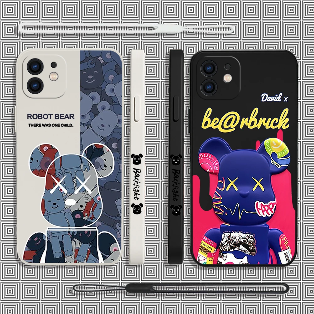 

Graffiti Phone Case For iPhone 14 13 12 11 Pro Max Mini X XR XS MAX SE20 8 7 Plus violents bears Silicone Cases with Hand Strap