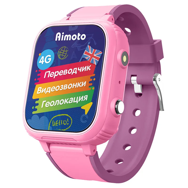 

Умные часы для детей Aimoto Discovery 4G с видеозвонком, GPS, WIFI, уроки английского, переводчик. Розовый