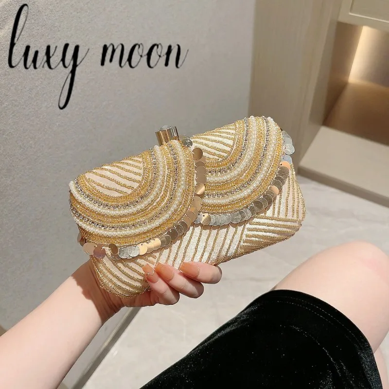 Luxy Moon Sequin Designer Luxury Bag Dress Banquet Purses Elegant Ladies U Shape Lace Chain Handbags Z611