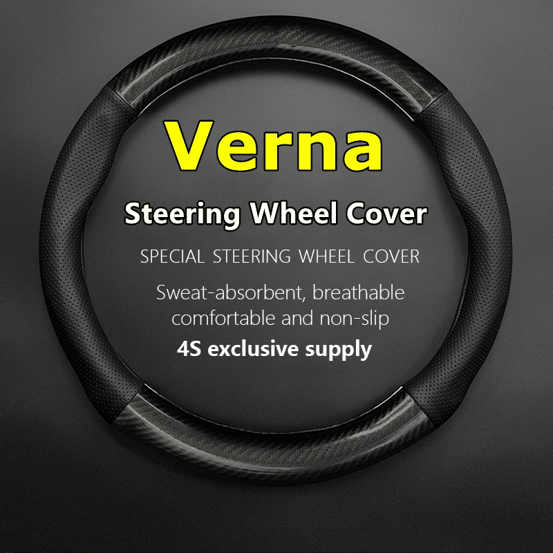 

No Smell Thin For Hyundai Verna Steering Wheel Cover Genuine Leather Carbon Fiber Fit 1.4 GS GLS Sport CVT Top 2016 2020