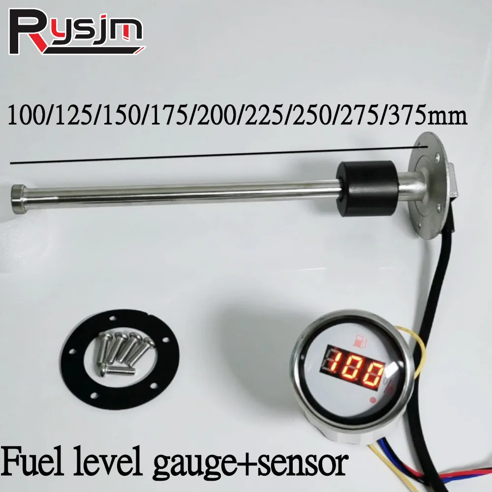 Digital 52mm Fuel Level Gauge With Alarm Light + 0~190 Ohm Fuel Level Sensor Stainless Steel Float Switch Tank Liquid Sensor