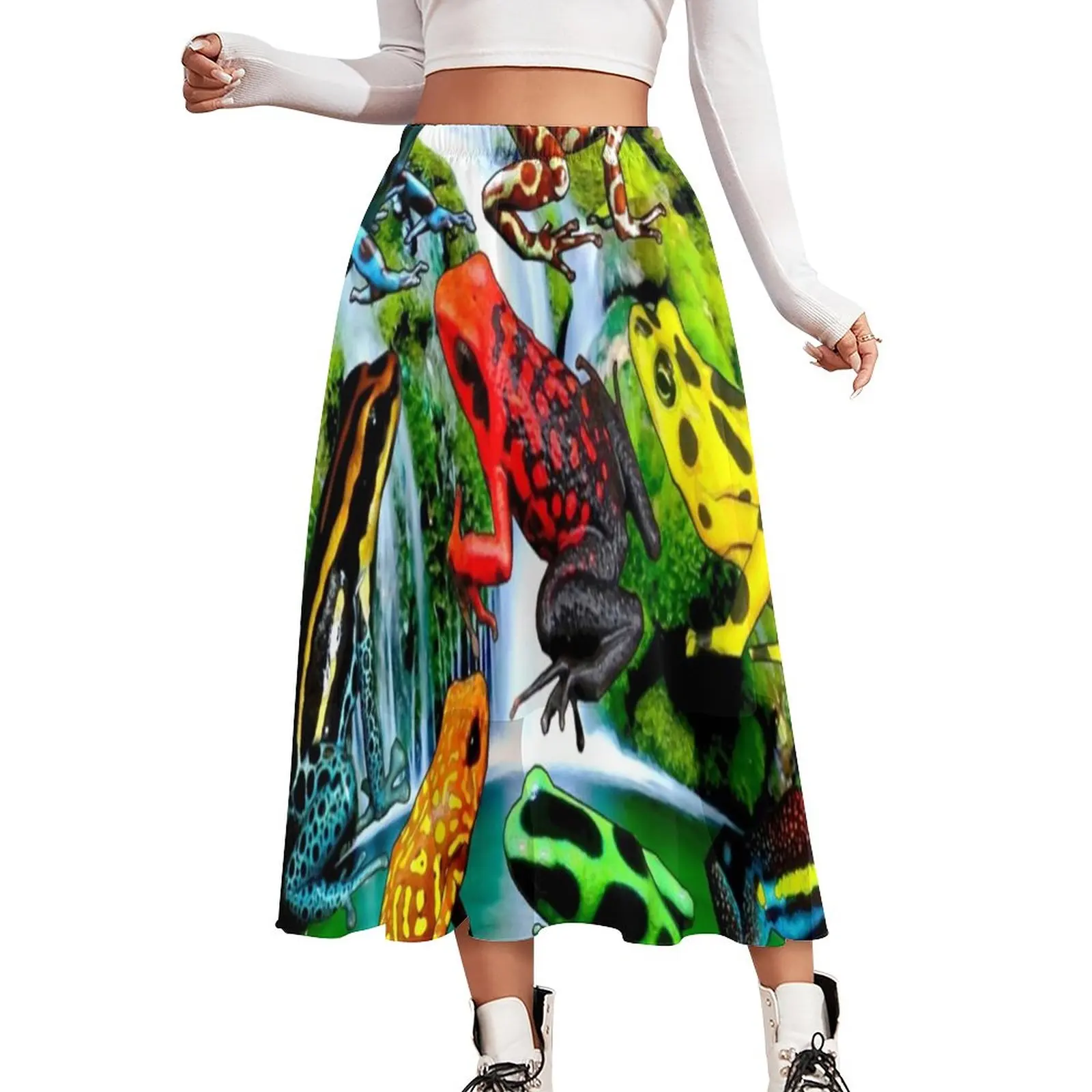 

Rainforest Frog Skirt Colorful Poison Frogs Cute Long Skirts High Waist Print Casual Skirt Summer Aesthetic Clothing Big Size
