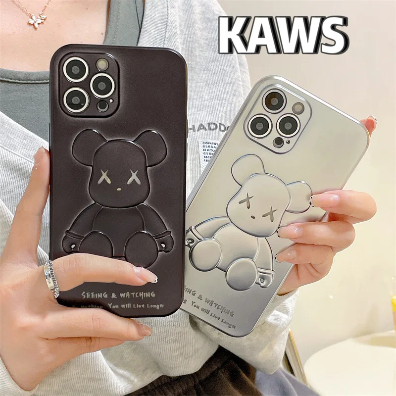 

Для iPhone 12 11 13 ProMax X XR XS 7 8Plus мультяшный чехол Роскошный трехмерный матовый гальванический жесткий медведь чехол для телефона