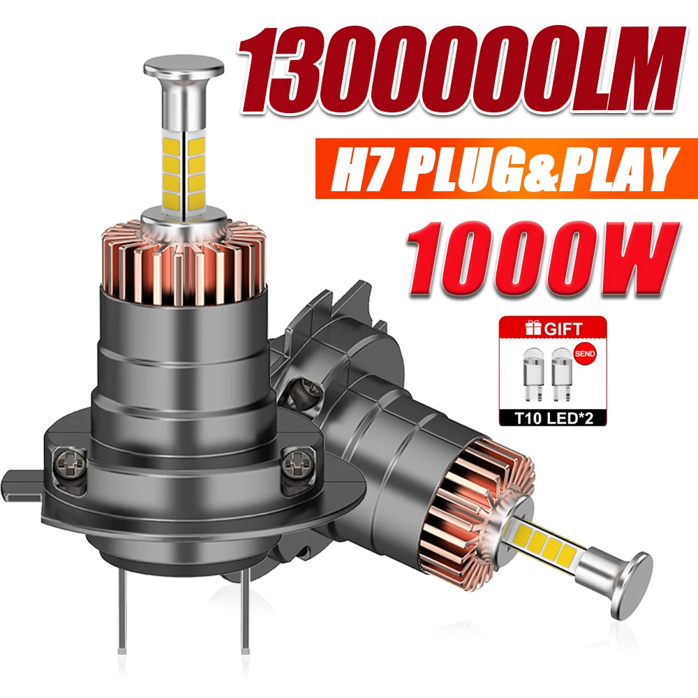 

H7 Led 360 4-сторонняя автомобильная светодиодная фара 1300000 LM 1000 Вт Canbus 1:1 Plug and Play Turbo Беспроводная автоматическая лампа 6000KFog Лампа 12 В