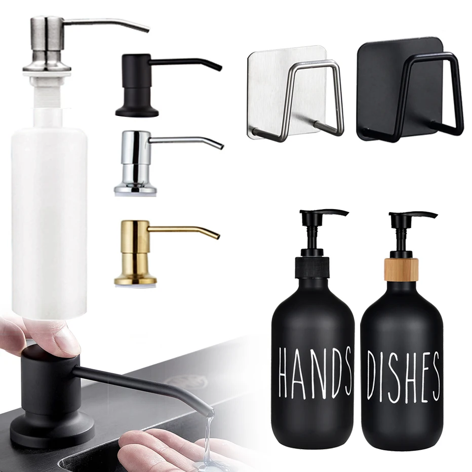 

Kitchen Sink Liquid Soap Lotion Dispenser Pumps 300ml Manually Press Organize Bottle Stainless Steel Head