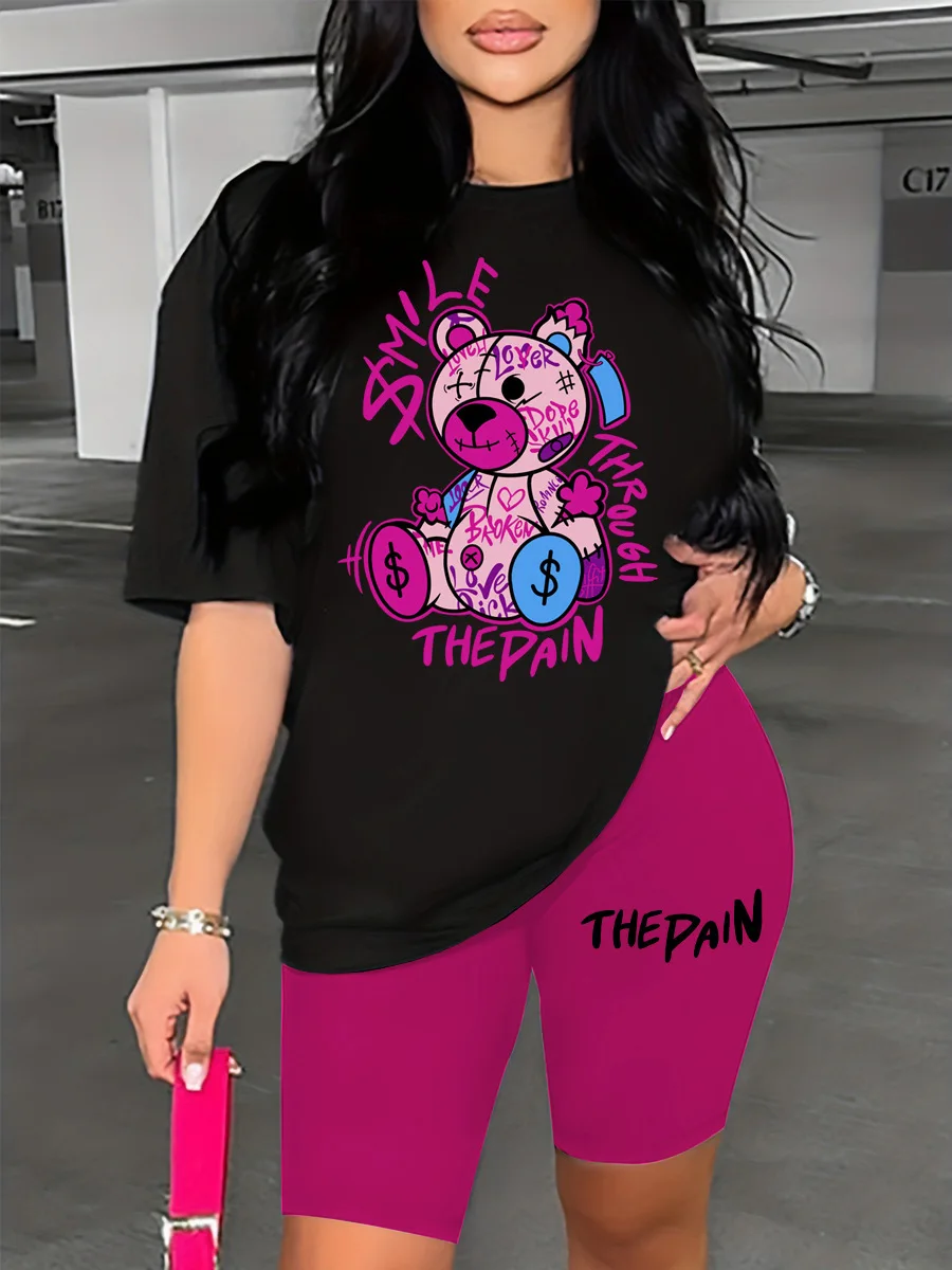 Женские комплекты из двух предметов с шортами Однотонная футболка круглым