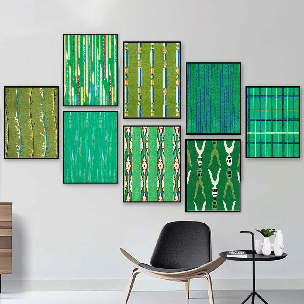 Зеленый стиль художественный принт абстрактный японский текстильный узор