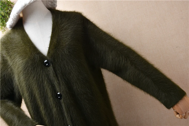 Женская осенне-зимняя одежда зеленая волосатая норковая кашемировая вязаная