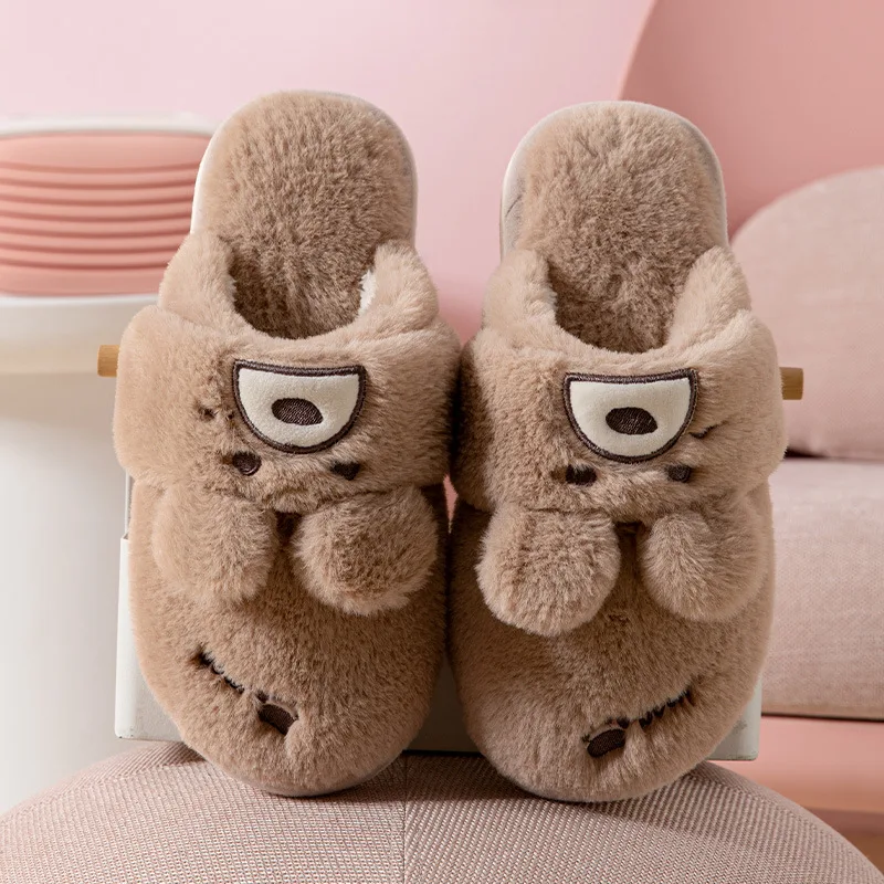 

Cute Rabbit Cotton Slippers Women Winter Warm Plush Home Slippers Men Soft Bottom Indoor Couple Cartoon Fluffy Furry Shoes