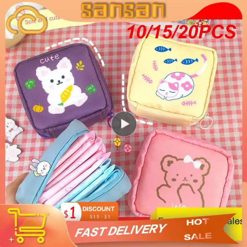 

10/15/20PCS Cotton Credit Card Holder Pouch Cute Cartoon Purse Coin Towel Women Tampon Bags Storage Bag Cosmetics