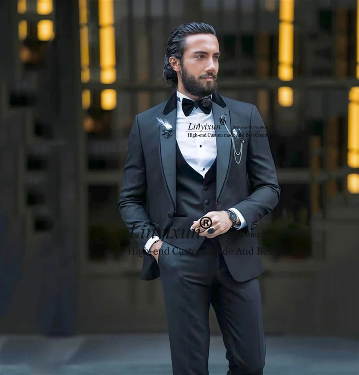 

Деловые черные мужские бриджи для африканской свадьбы, смокинги для жениха, деловые мужские блейзеры, наборы из 3 предметов, мужской костюм жениха