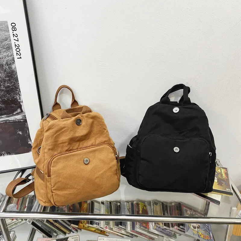 

Casual Solid Color Women's Backpack High Quality Canvas School Backpack Large Capacity Travel Bagpack Designer Book Schoolbag