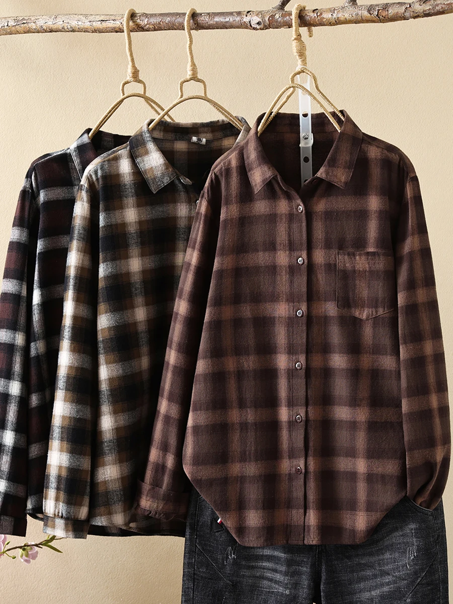 Sanding Plaid Shirts Women Autumn and Winter Thick Shirt Export Orders Exported to Japan High Quali Pure Cotton Inner wear ...